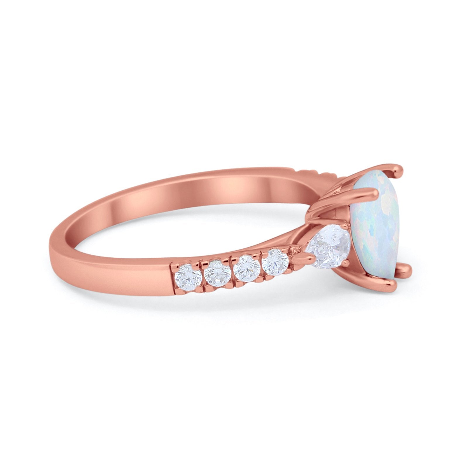 Art Deco Pear Wedding Ring Simulated Cubic Zirconia 925 Sterling Silver