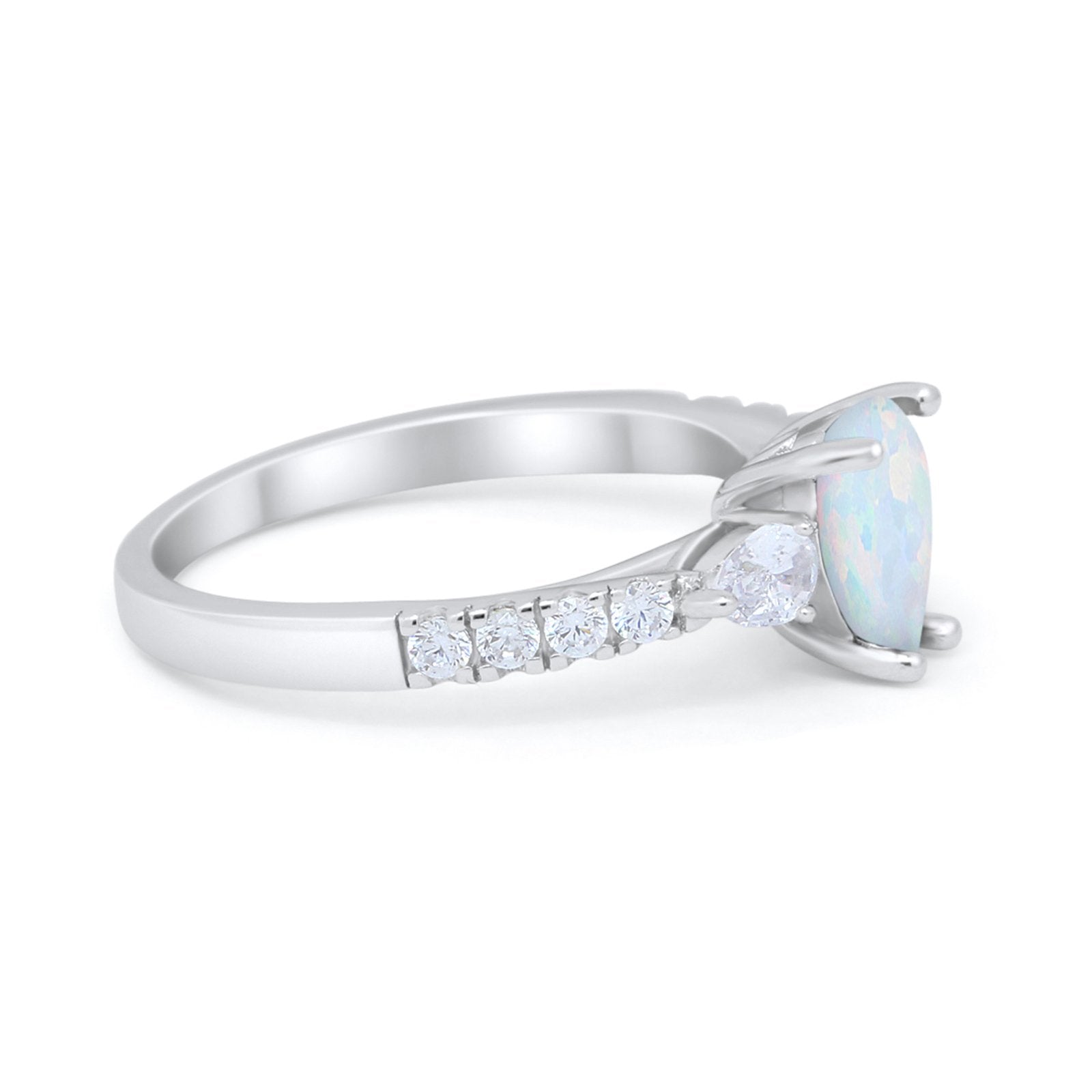 Art Deco Pear Wedding Ring Simulated Cubic Zirconia 925 Sterling Silver