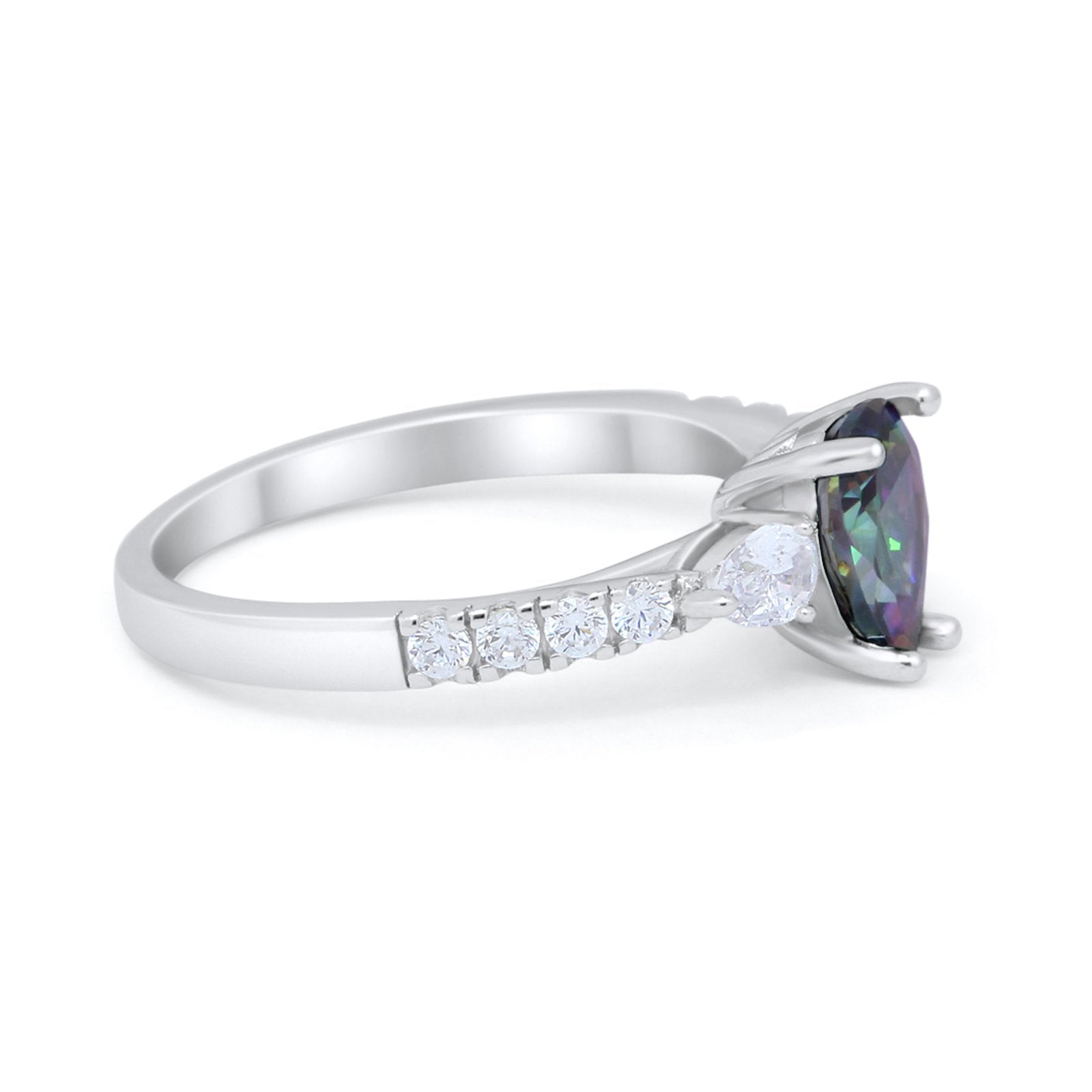 Art Deco Pear Wedding Ring Simulated Cubic Zirconia 925 Sterling Silver