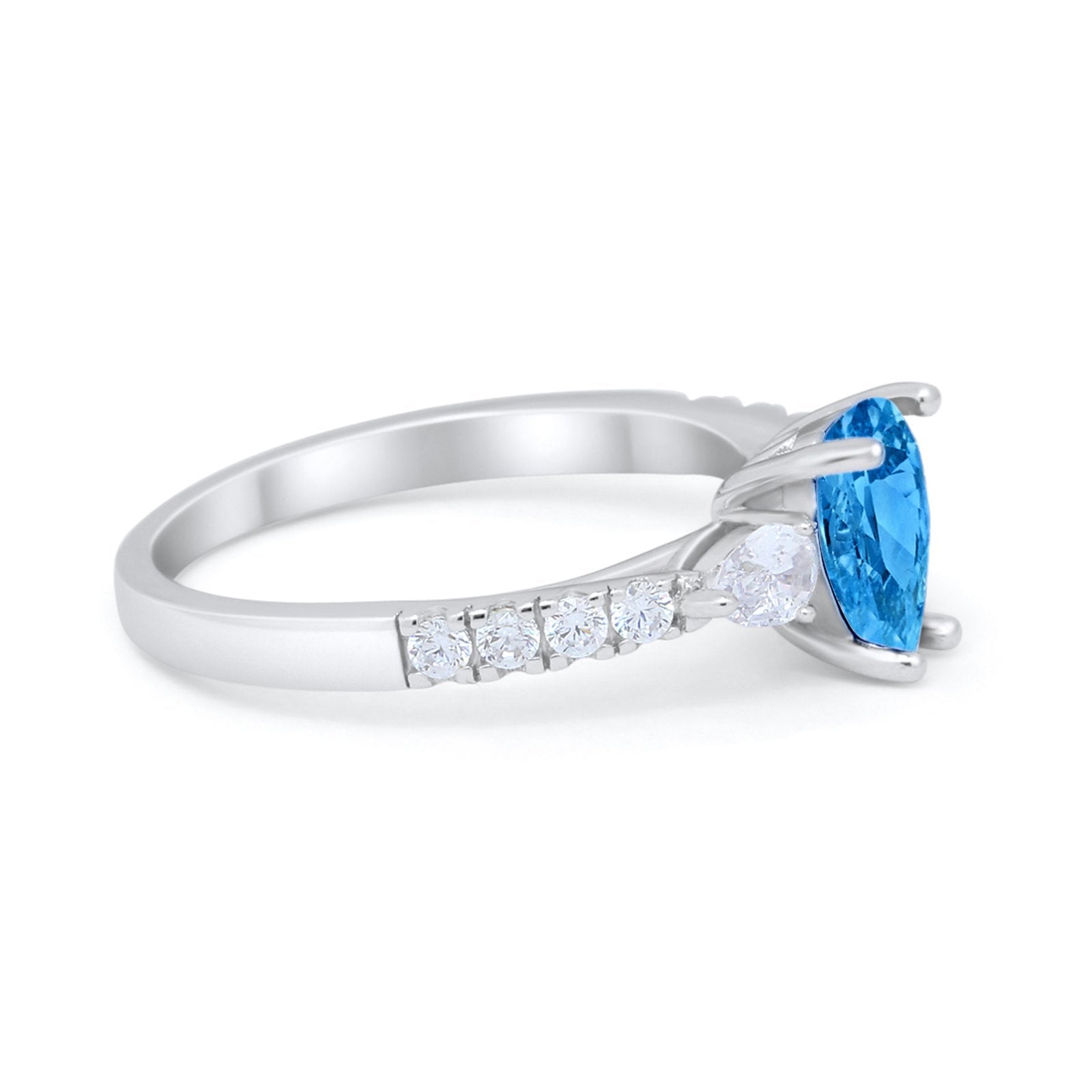 Art Deco Pear Wedding Ring Simulated Cubic Zirconia 925 Sterling Silver