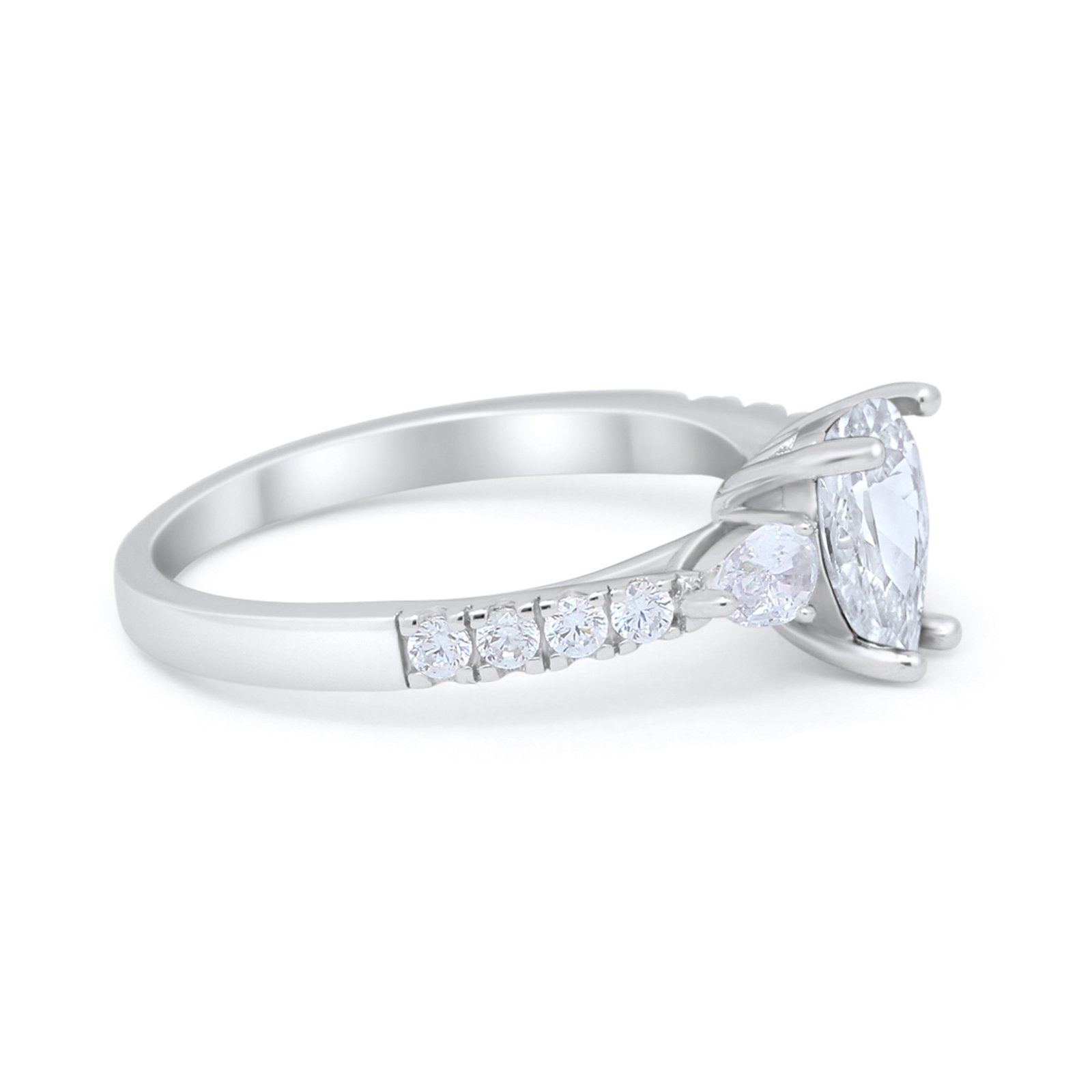 Art Deco Pear Wedding Ring Simulated Cubic Zirconia 925 Sterling Silver