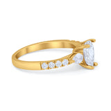 Art Deco Pear Wedding Ring Simulated Cubic Zirconia 925 Sterling Silver