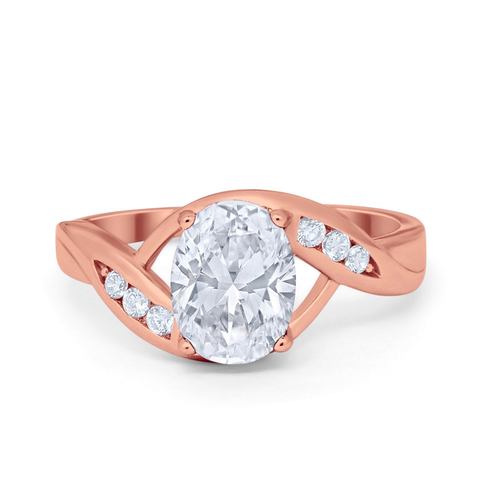 Art Deco Wedding Engagement Ring Oval Round Simulated Cubic Zirconia 925 Sterling Silver