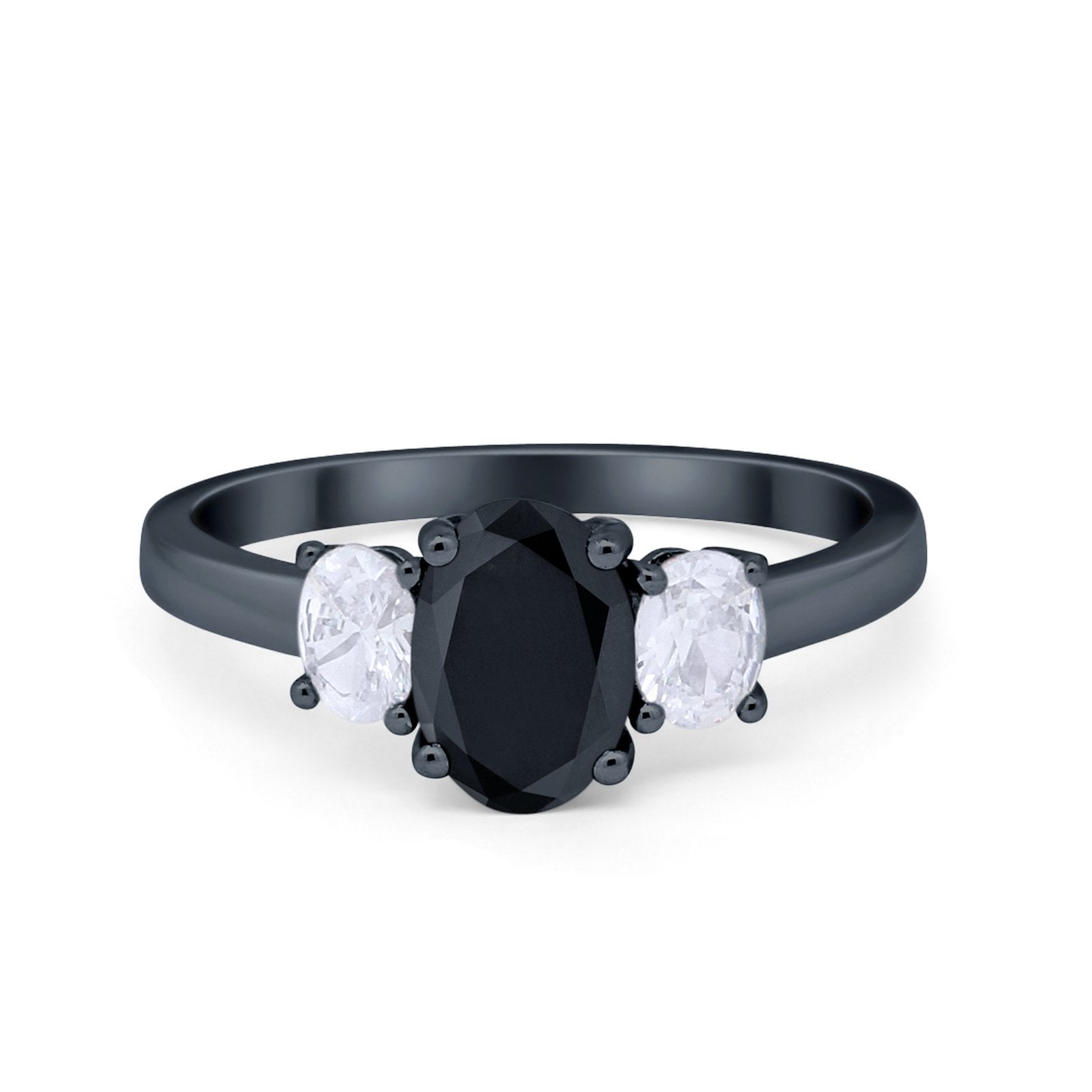 Oval Three Stone Wedding Engagement Ring Simulated Cubic Zirconia 925 Sterling Silver