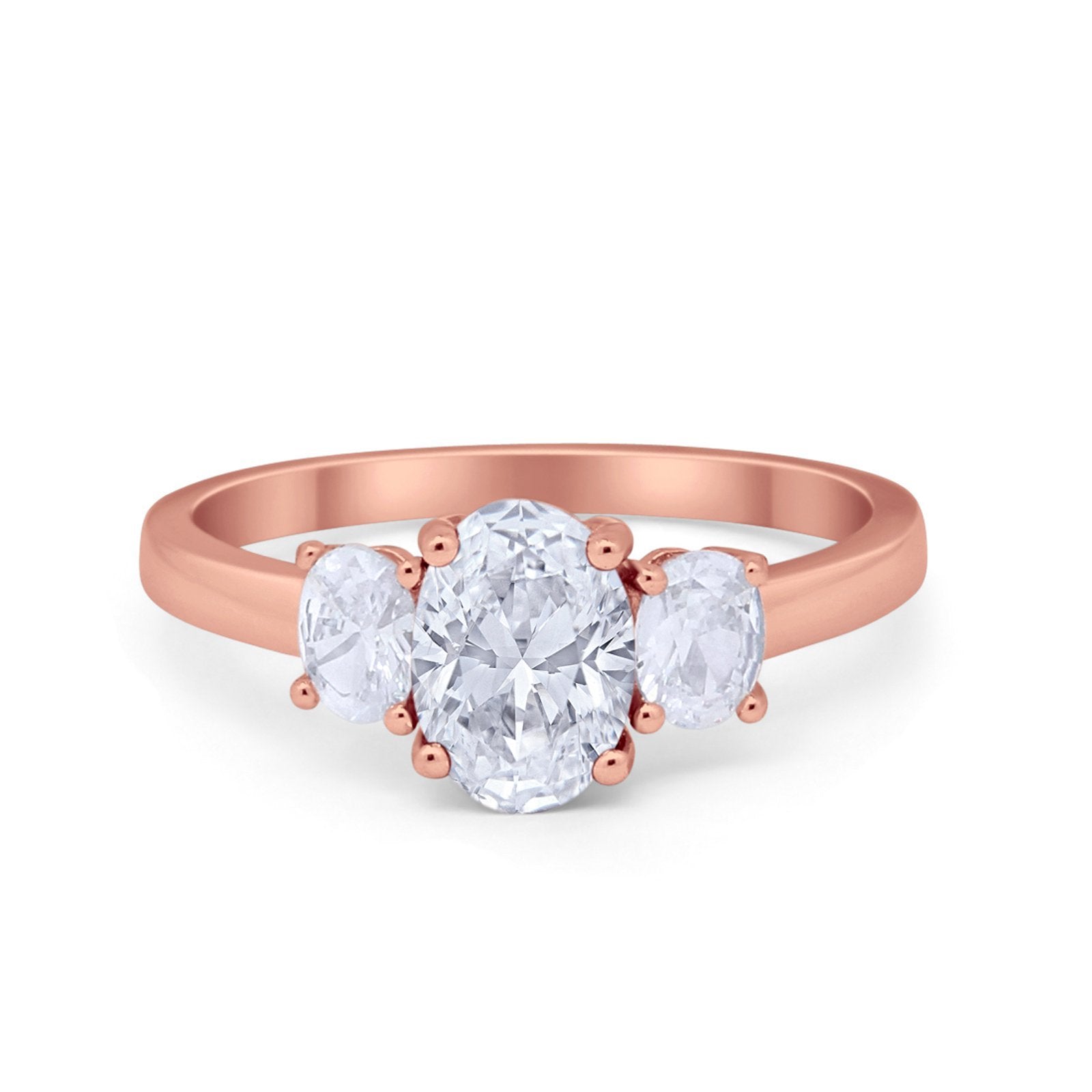 Oval Three Stone Wedding Engagement Ring Simulated Cubic Zirconia 925 Sterling Silver