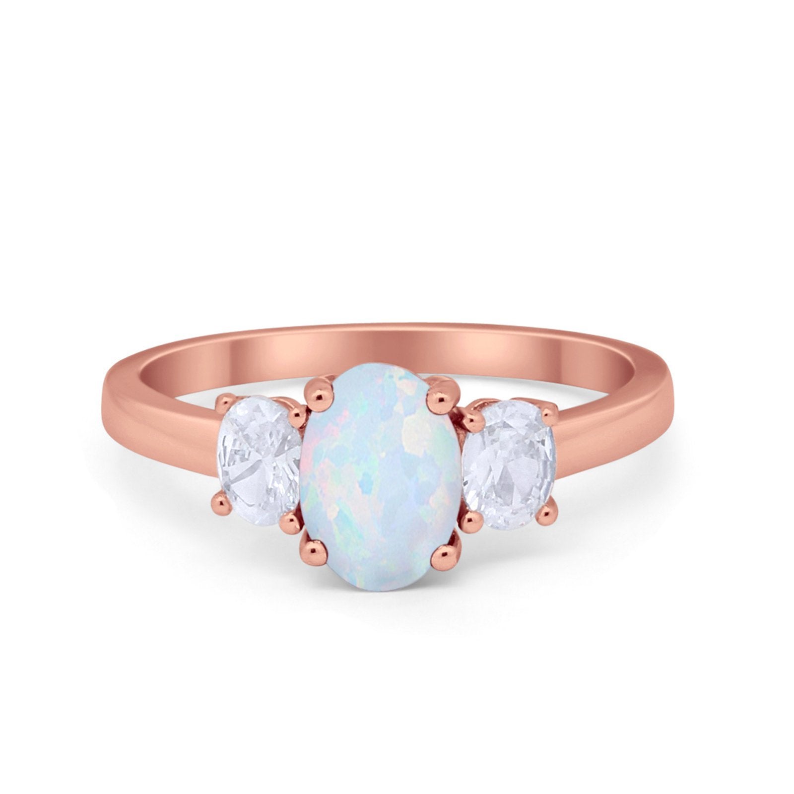 Oval Three Stone Wedding Engagement Ring Simulated Cubic Zirconia 925 Sterling Silver