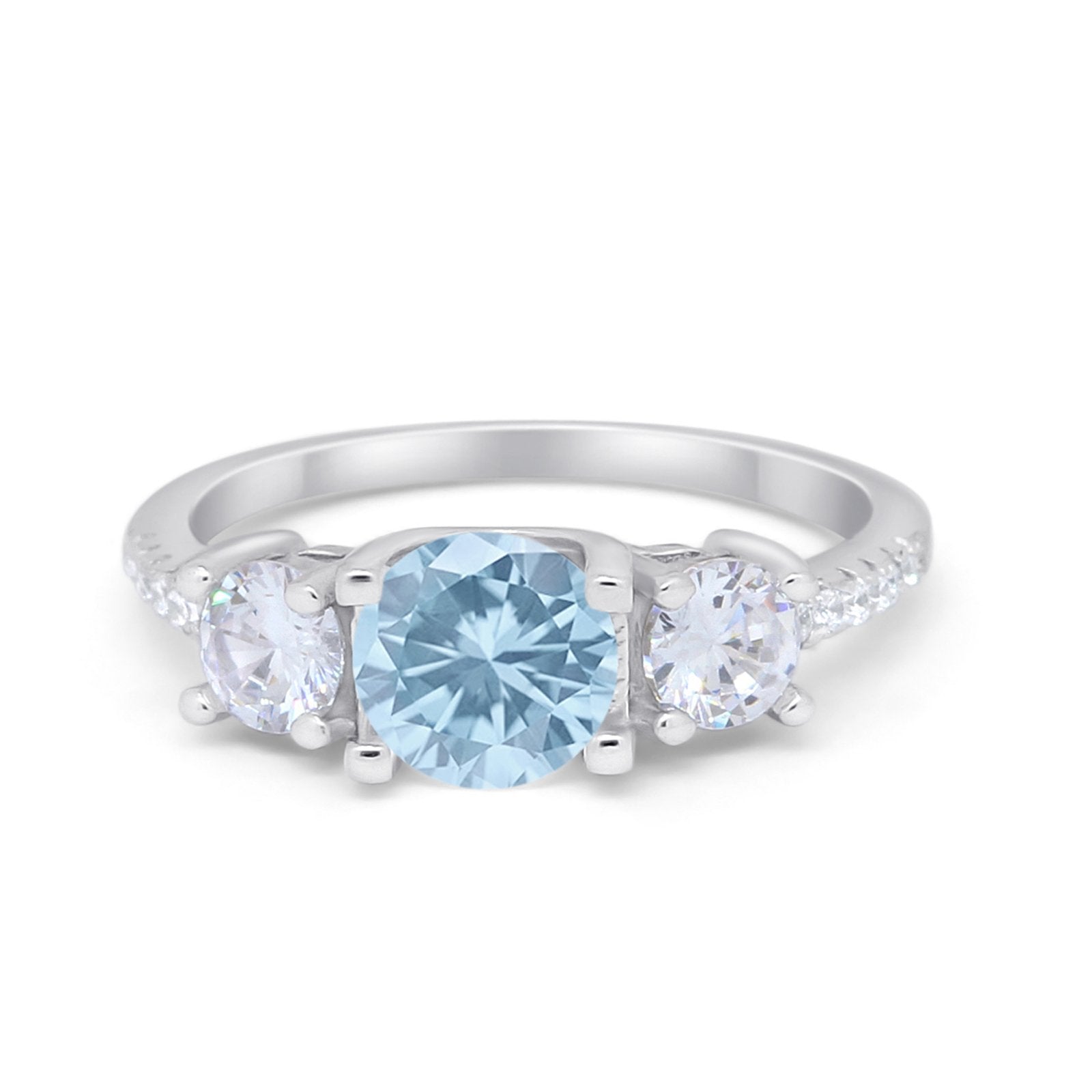 Three Stone Wedding Ring Round Simulated Cubic Zirconia 925 Sterling Silver