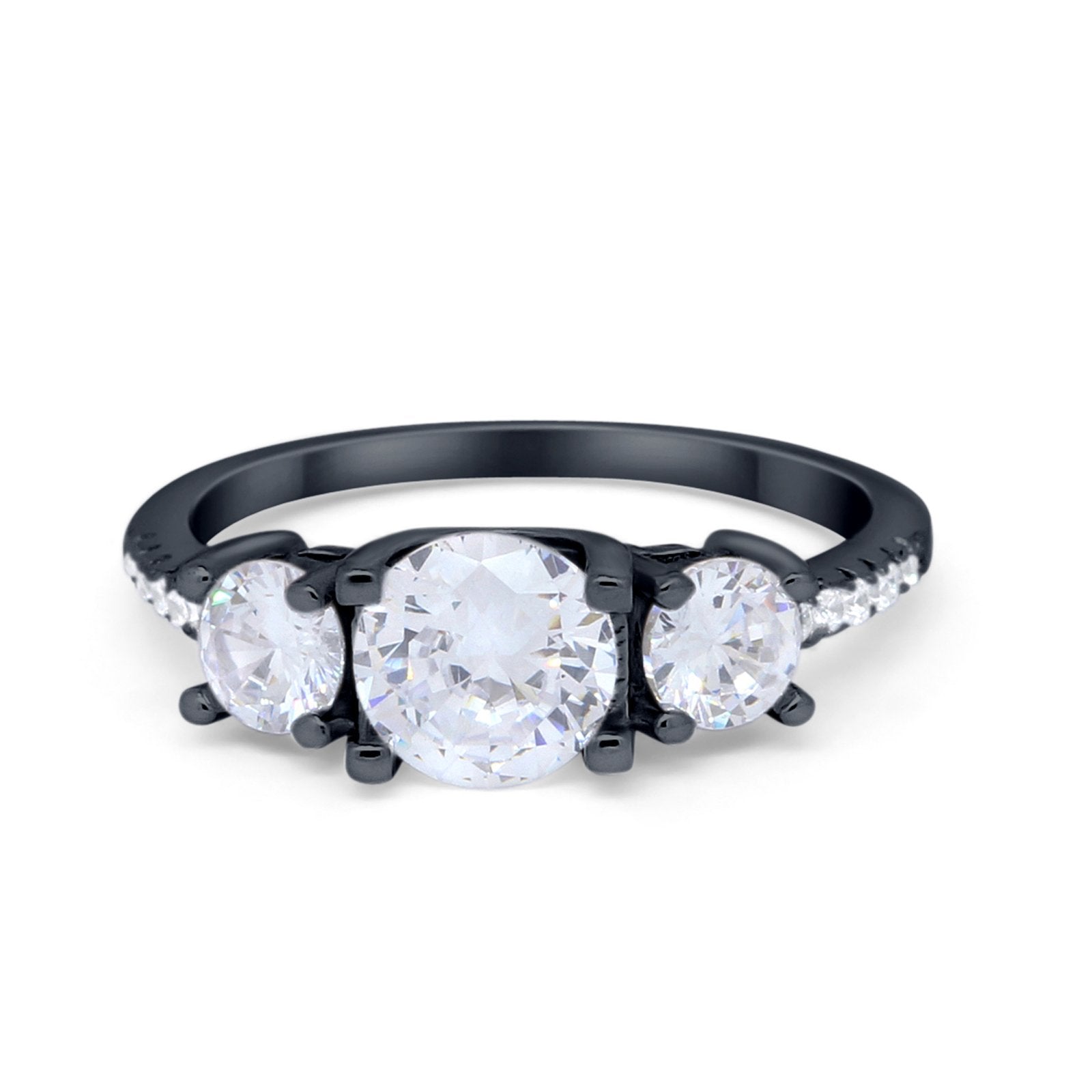 Three Stone Wedding Ring Round Simulated Cubic Zirconia 925 Sterling Silver