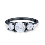 Three Stone Wedding Ring Round Simulated Cubic Zirconia 925 Sterling Silver