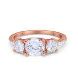 Three Stone Wedding Ring Round Simulated Cubic Zirconia 925 Sterling Silver