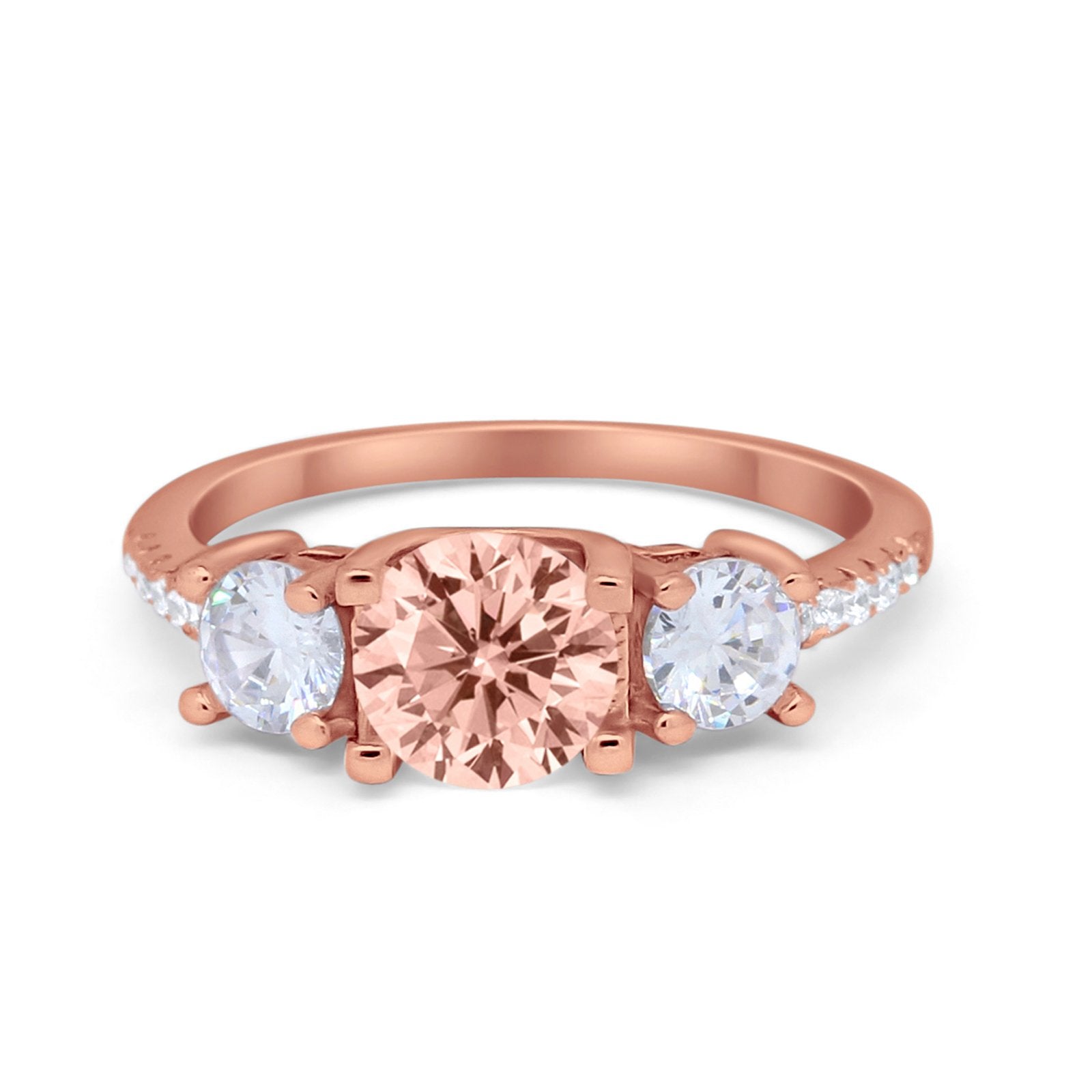 Three Stone Wedding Ring Round Simulated Cubic Zirconia 925 Sterling Silver