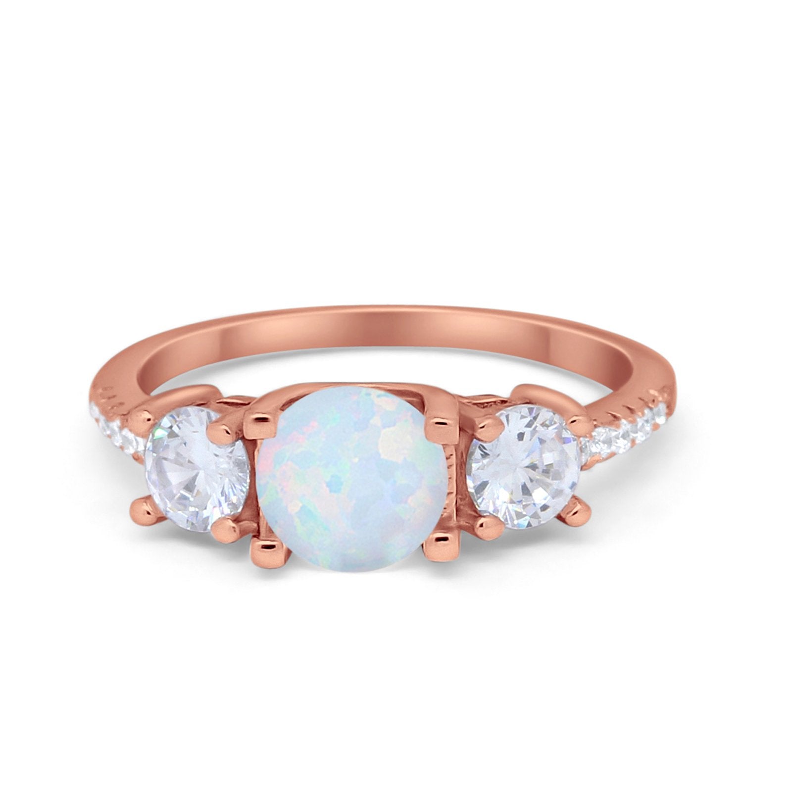 Three Stone Wedding Ring Round Simulated Cubic Zirconia 925 Sterling Silver