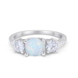 Three Stone Wedding Ring Round Simulated Cubic Zirconia 925 Sterling Silver