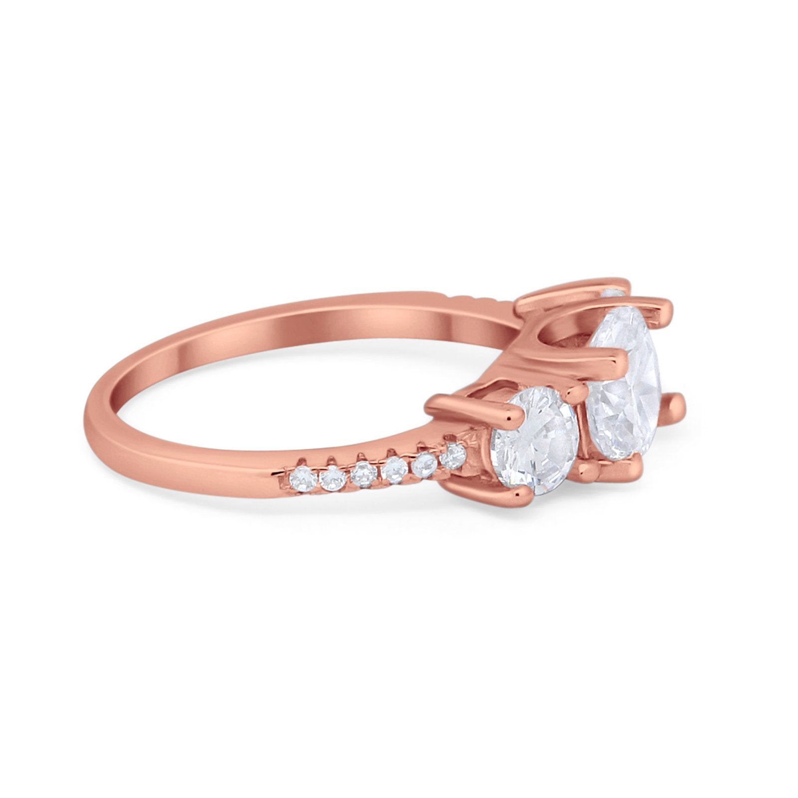 Three Stone Wedding Ring Round Simulated Cubic Zirconia 925 Sterling Silver