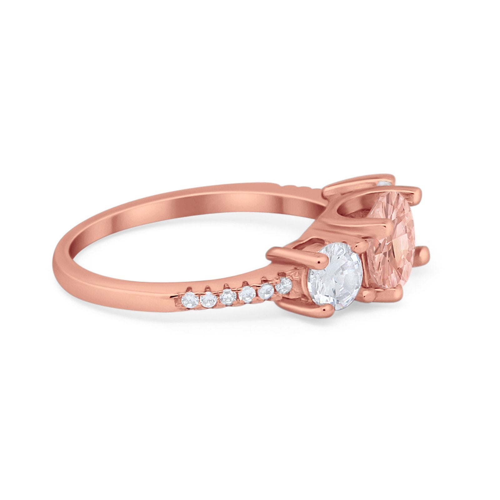 Three Stone Wedding Ring Round Simulated Cubic Zirconia 925 Sterling Silver