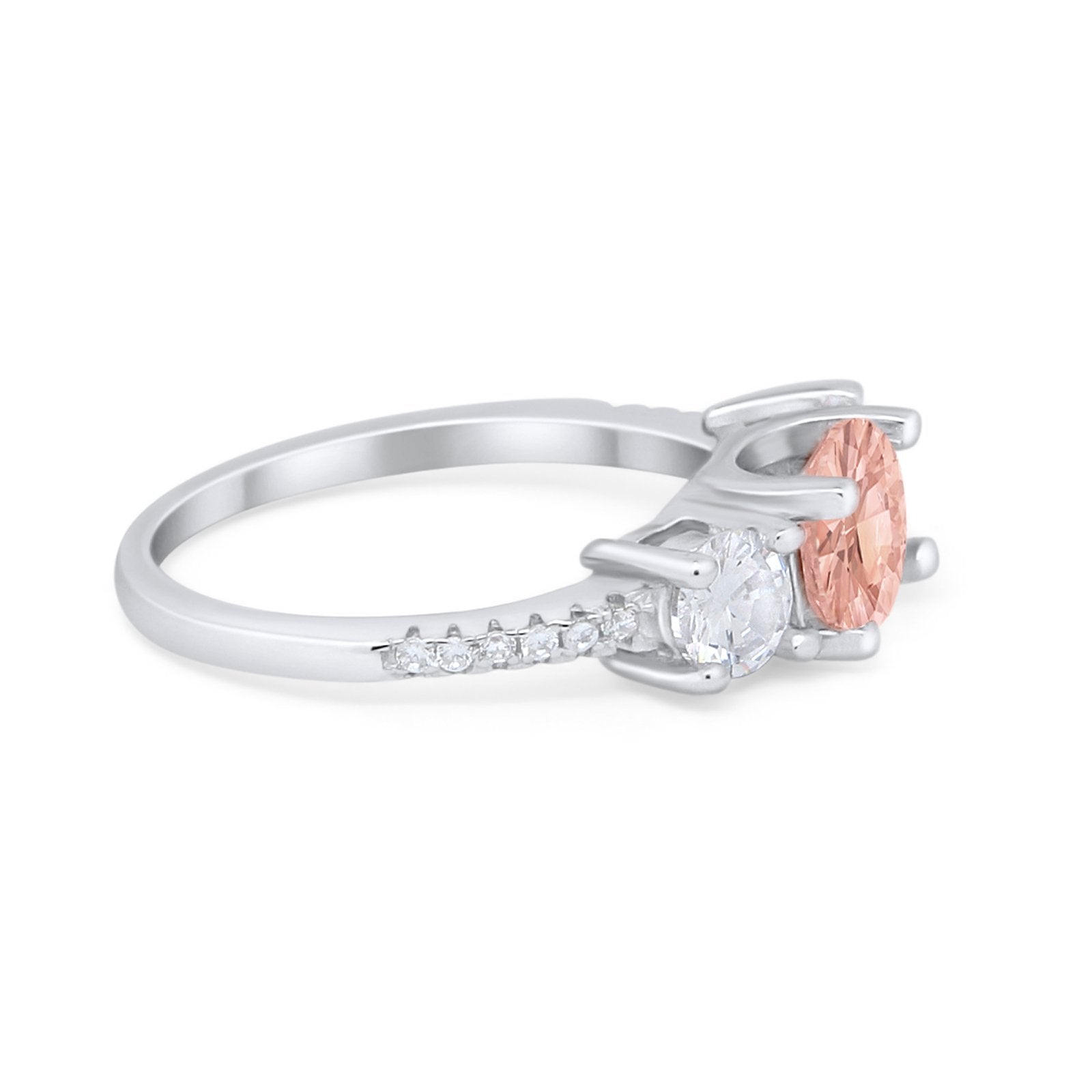 Three Stone Wedding Ring Round Simulated Cubic Zirconia 925 Sterling Silver