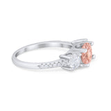 Three Stone Wedding Ring Round Simulated Cubic Zirconia 925 Sterling Silver