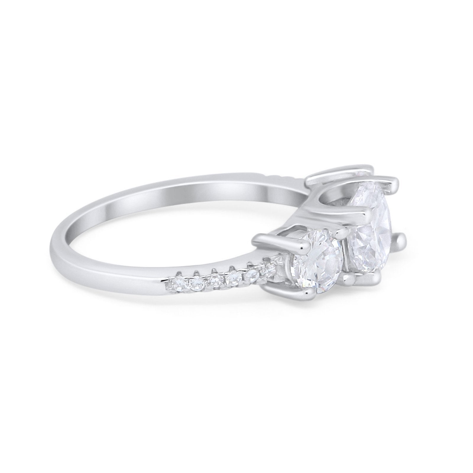 Three Stone Wedding Ring Round Simulated Cubic Zirconia 925 Sterling Silver