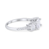 Three Stone Wedding Ring Round Simulated Cubic Zirconia 925 Sterling Silver