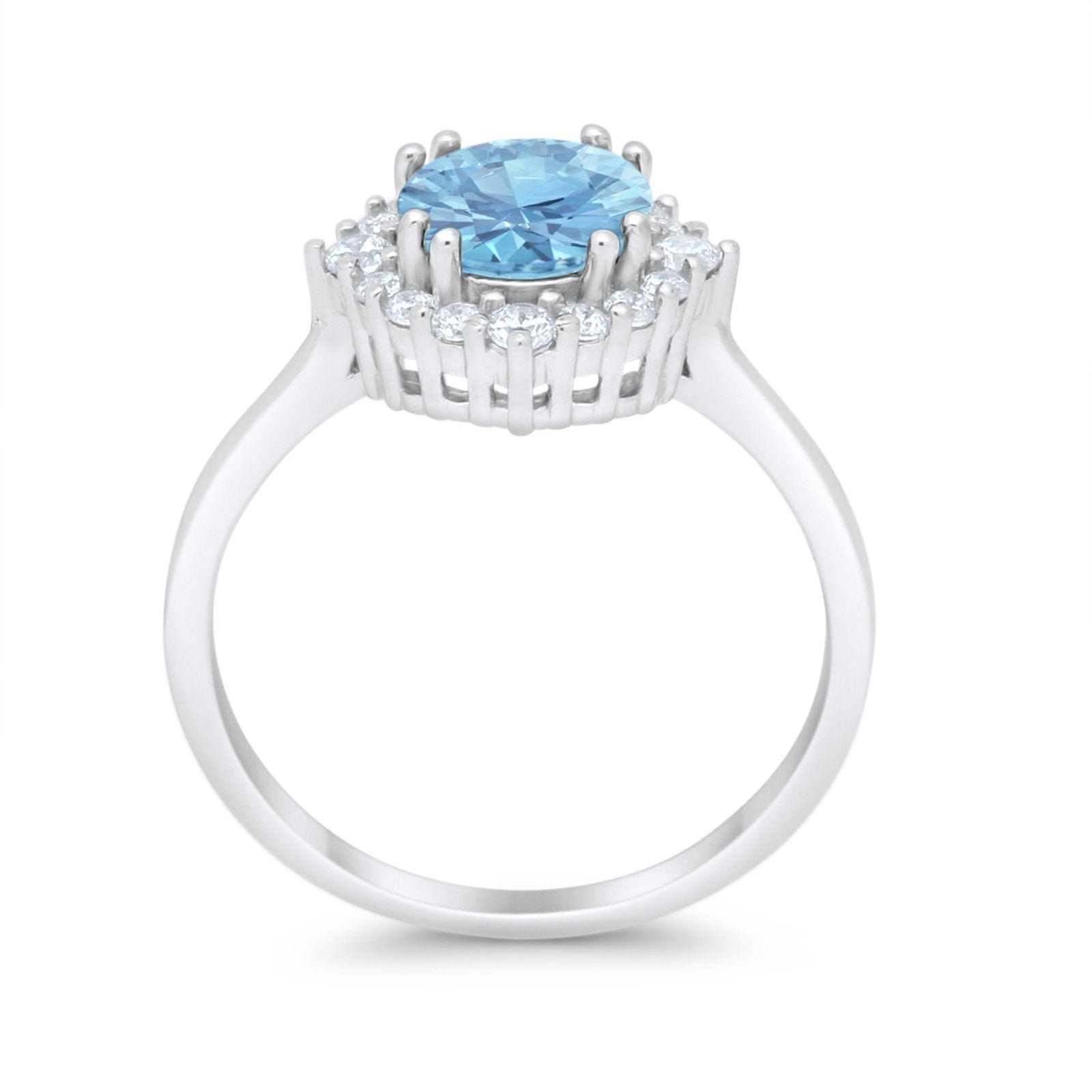 Halo Wedding Engagement Bridal Ring Round Simulated Cubic Zirconia 925 Sterling Silver