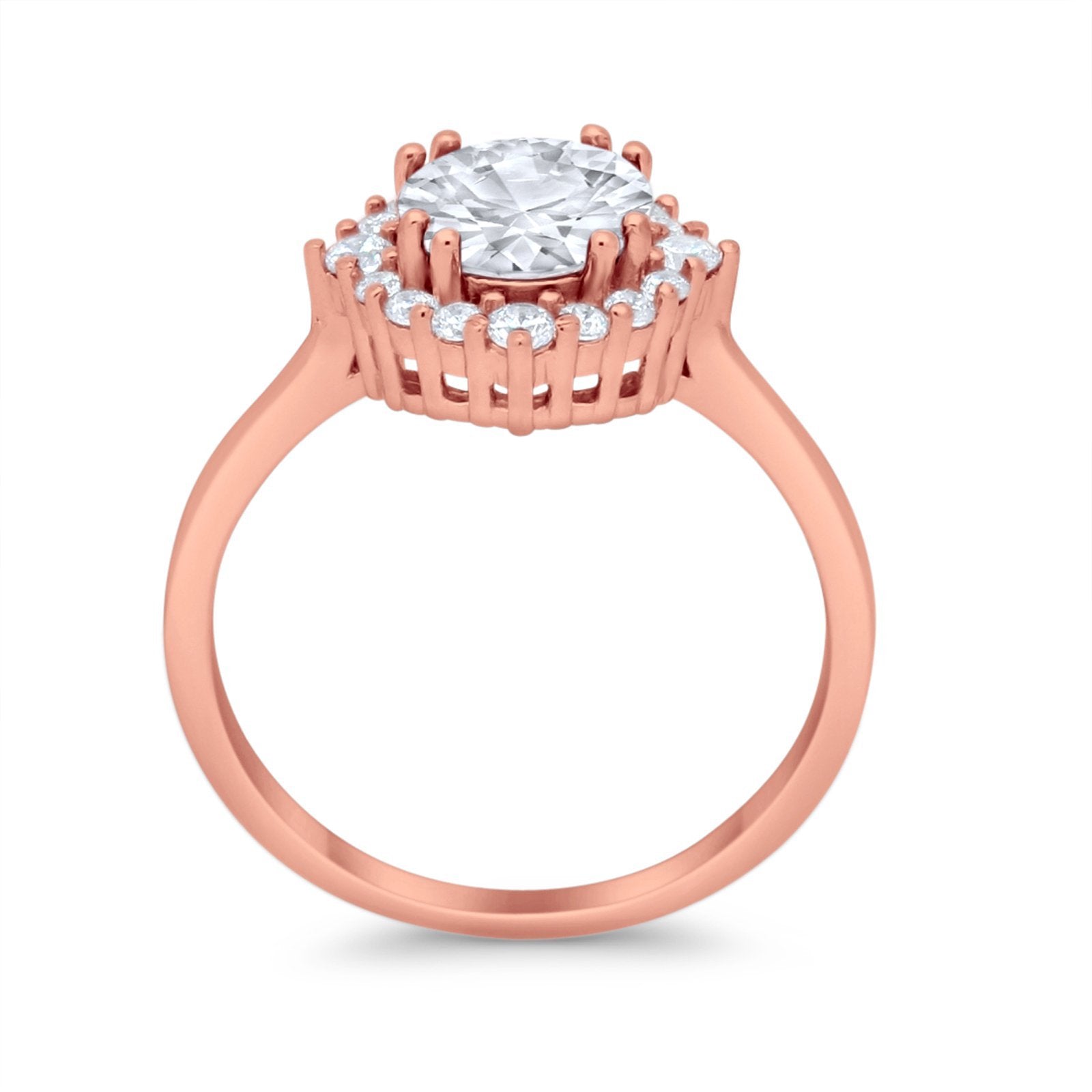 Halo Wedding Engagement Bridal Ring Round Simulated Cubic Zirconia 925 Sterling Silver