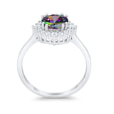 Halo Wedding Engagement Bridal Ring Round Simulated Cubic Zirconia 925 Sterling Silver