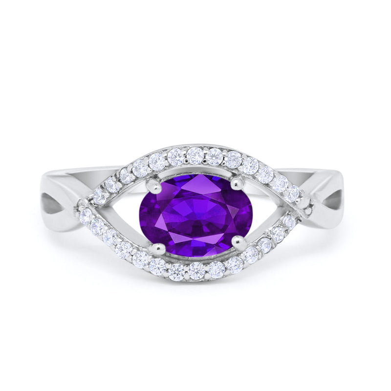 Oval Art Deco Infinity Shank Wedding Engagement Ring Round Simulated Cubic Zirconia 925 Sterling Silver