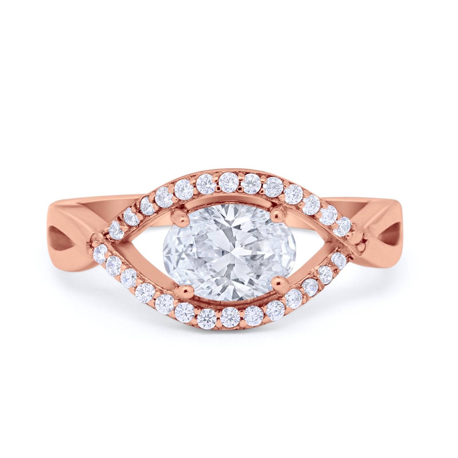 Oval Art Deco Infinity Shank Wedding Engagement Ring Round Simulated Cubic Zirconia 925 Sterling Silver