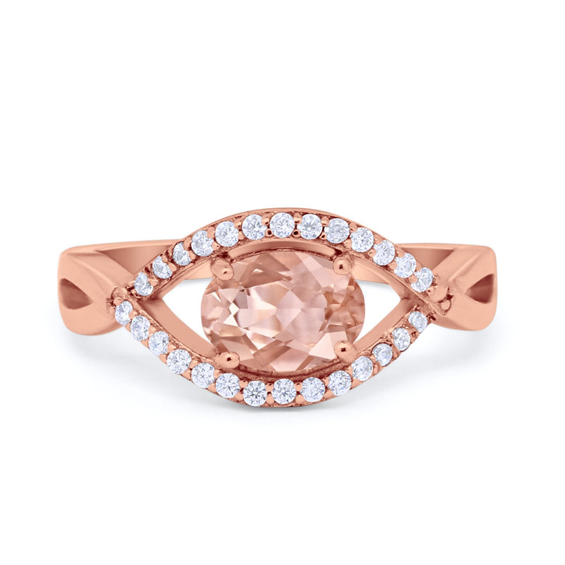 Oval Art Deco Infinity Shank Wedding Engagement Ring Round Simulated Cubic Zirconia 925 Sterling Silver