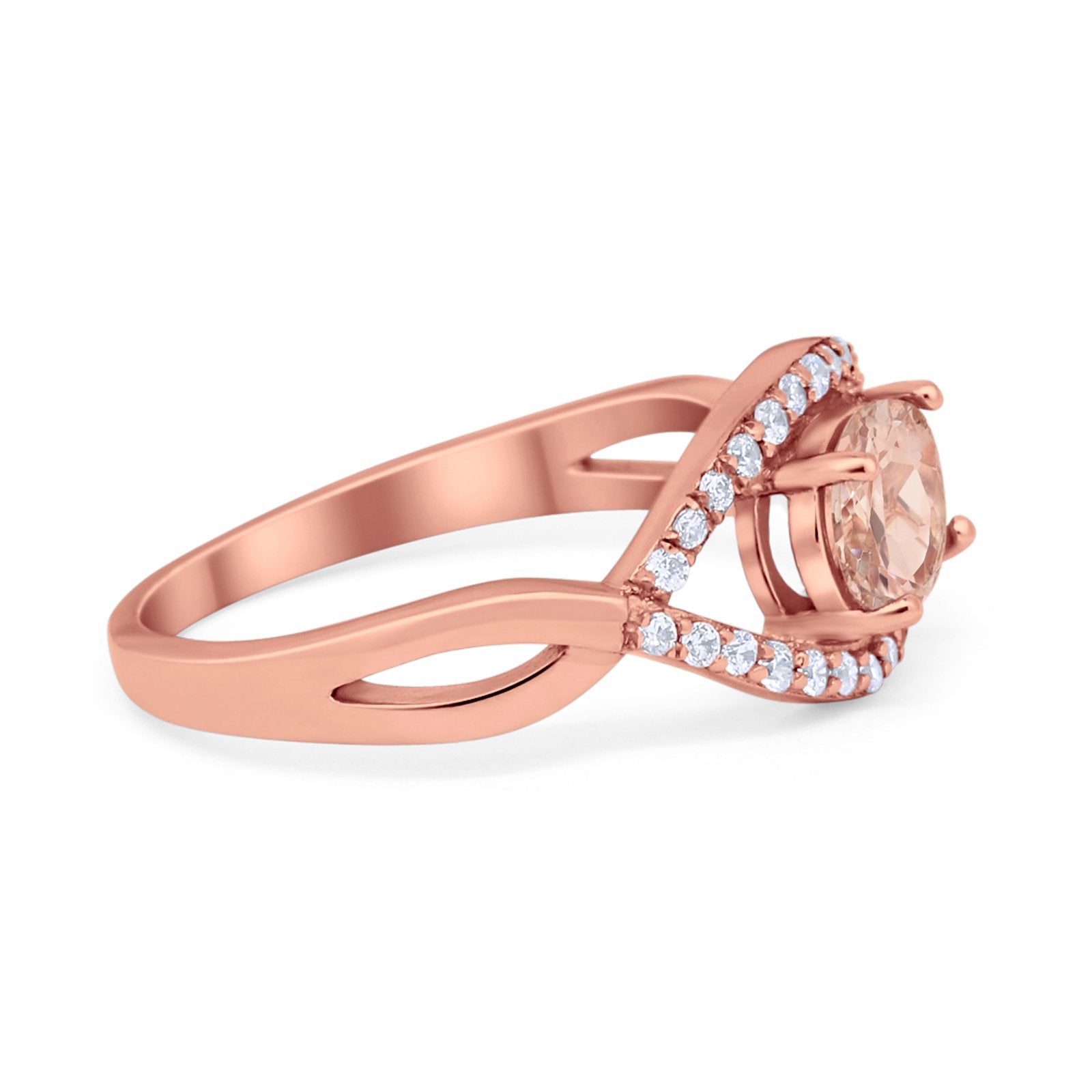 Oval Art Deco Infinity Shank Wedding Engagement Ring Round Simulated Cubic Zirconia 925 Sterling Silver