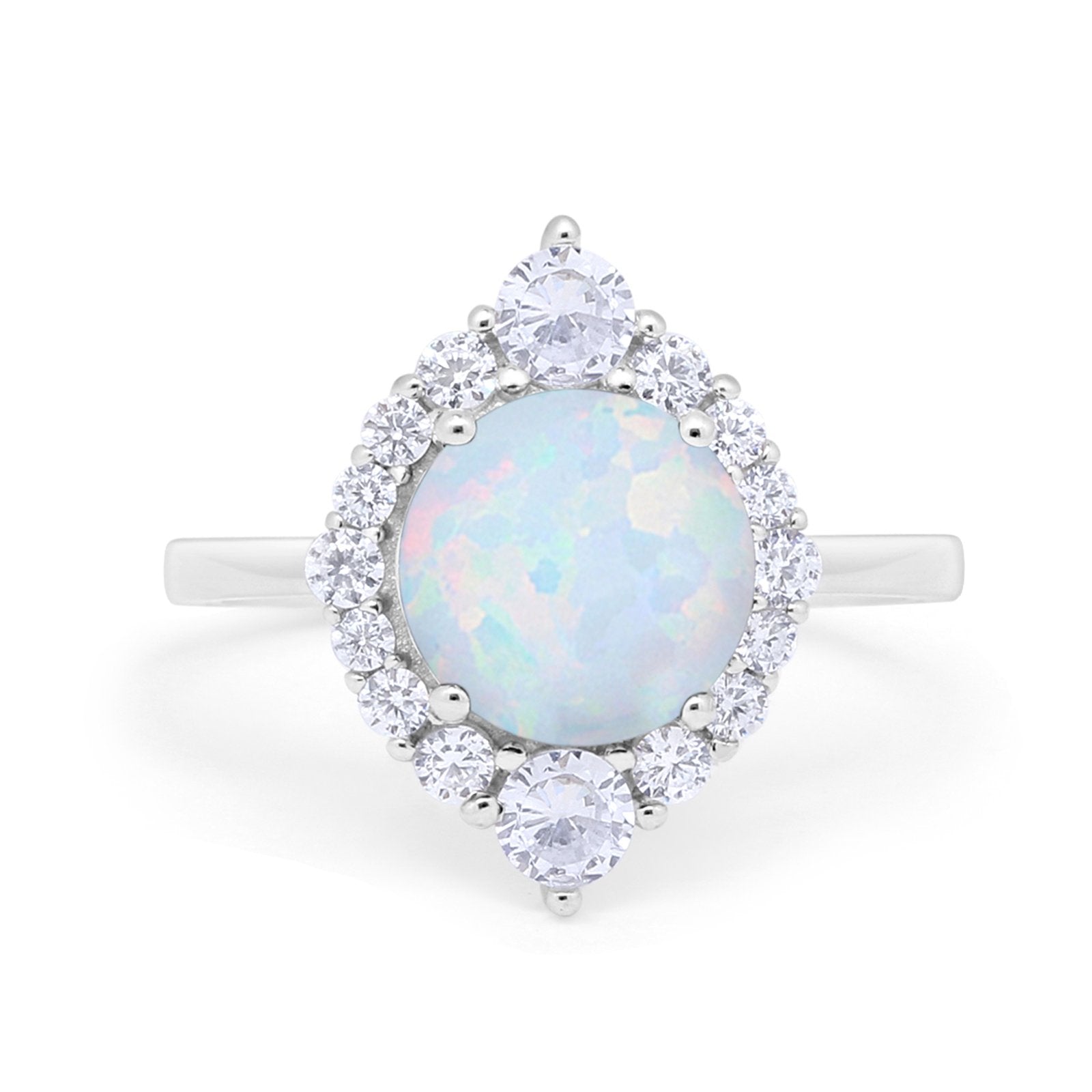 Fancy Design Art Deco Wedding Engagement Ring Round Cubic Zirconia 925 Sterling Silver
