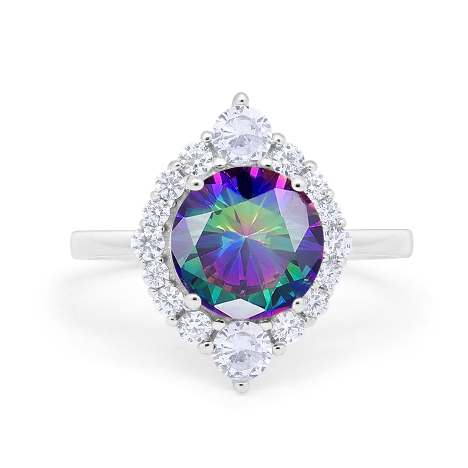 Fancy Design Art Deco Wedding Engagement Ring Round Cubic Zirconia 925 Sterling Silver