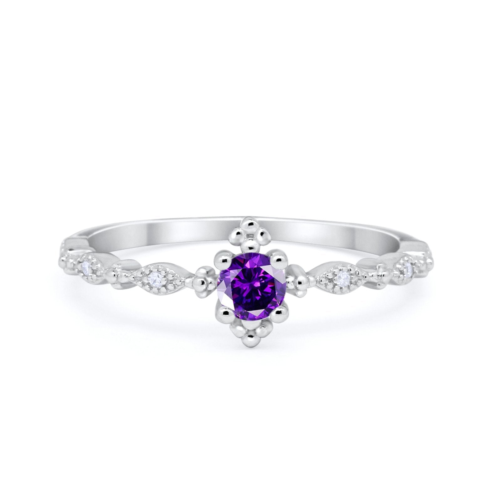 Petite Dainty Art Deco Ring Round Simulated Cubic Zirconia 925 Sterling Silver