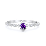Petite Dainty Art Deco Ring Round Simulated Cubic Zirconia 925 Sterling Silver