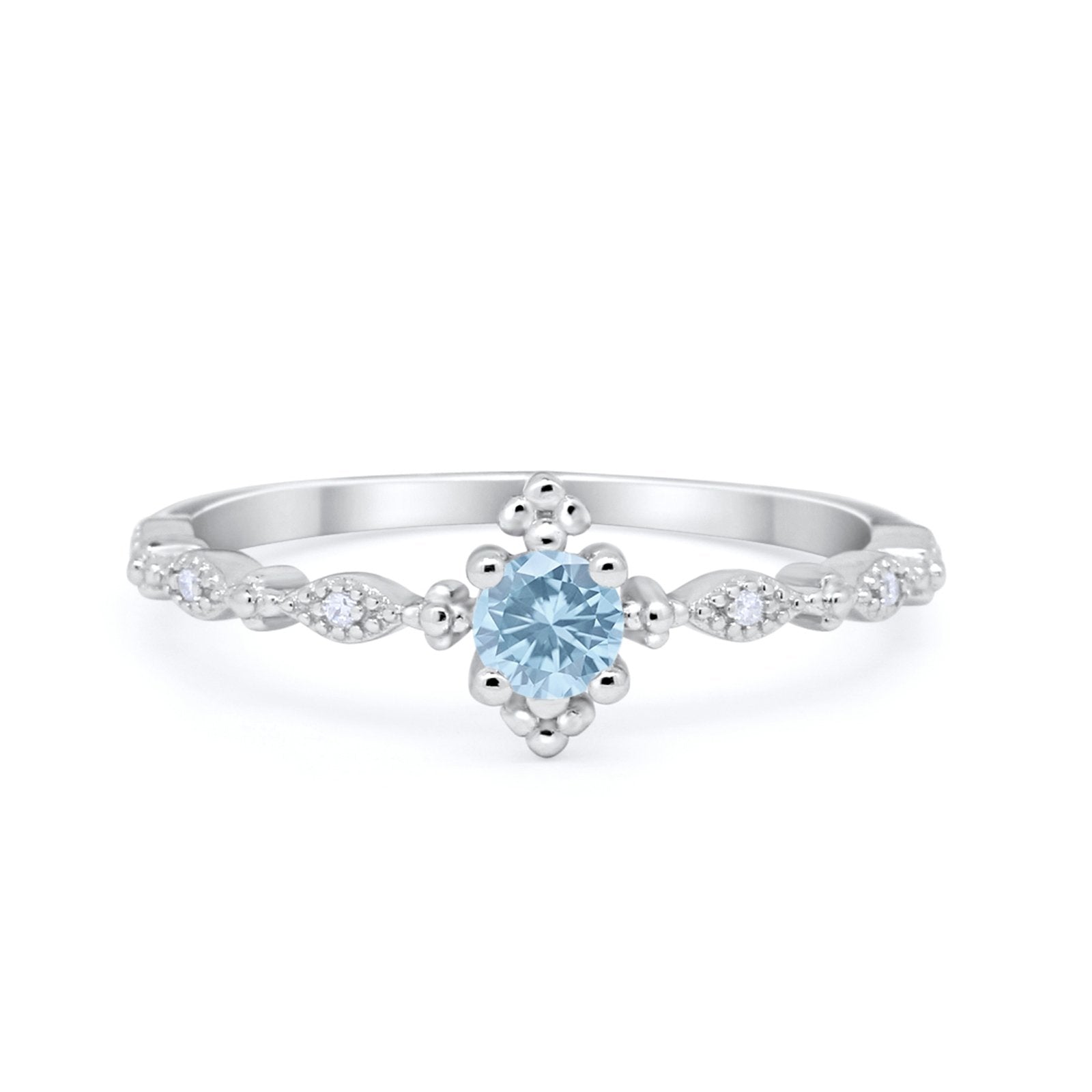 Petite Dainty Art Deco Ring Round Simulated Cubic Zirconia 925 Sterling Silver