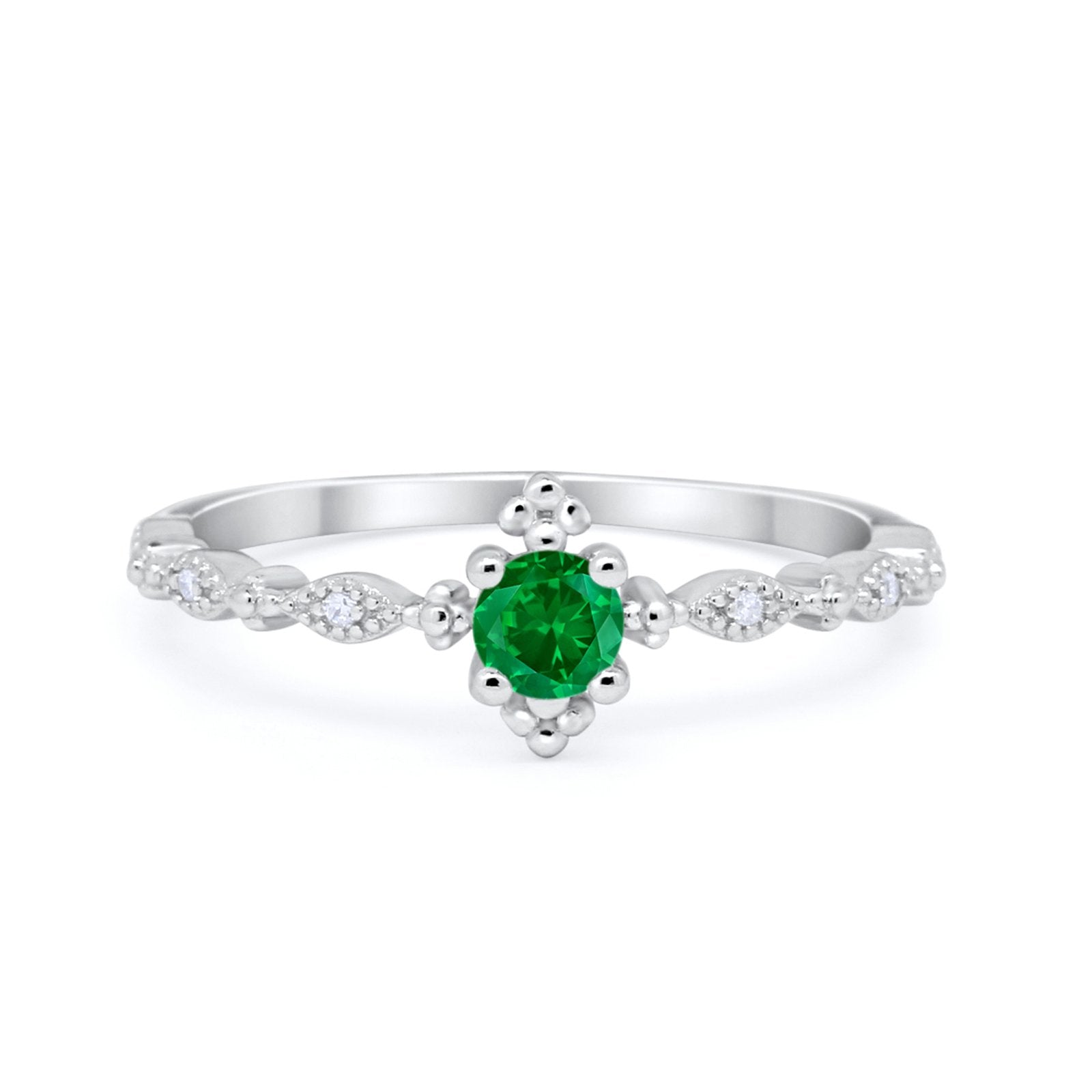 Petite Dainty Art Deco Ring Round Simulated Cubic Zirconia 925 Sterling Silver