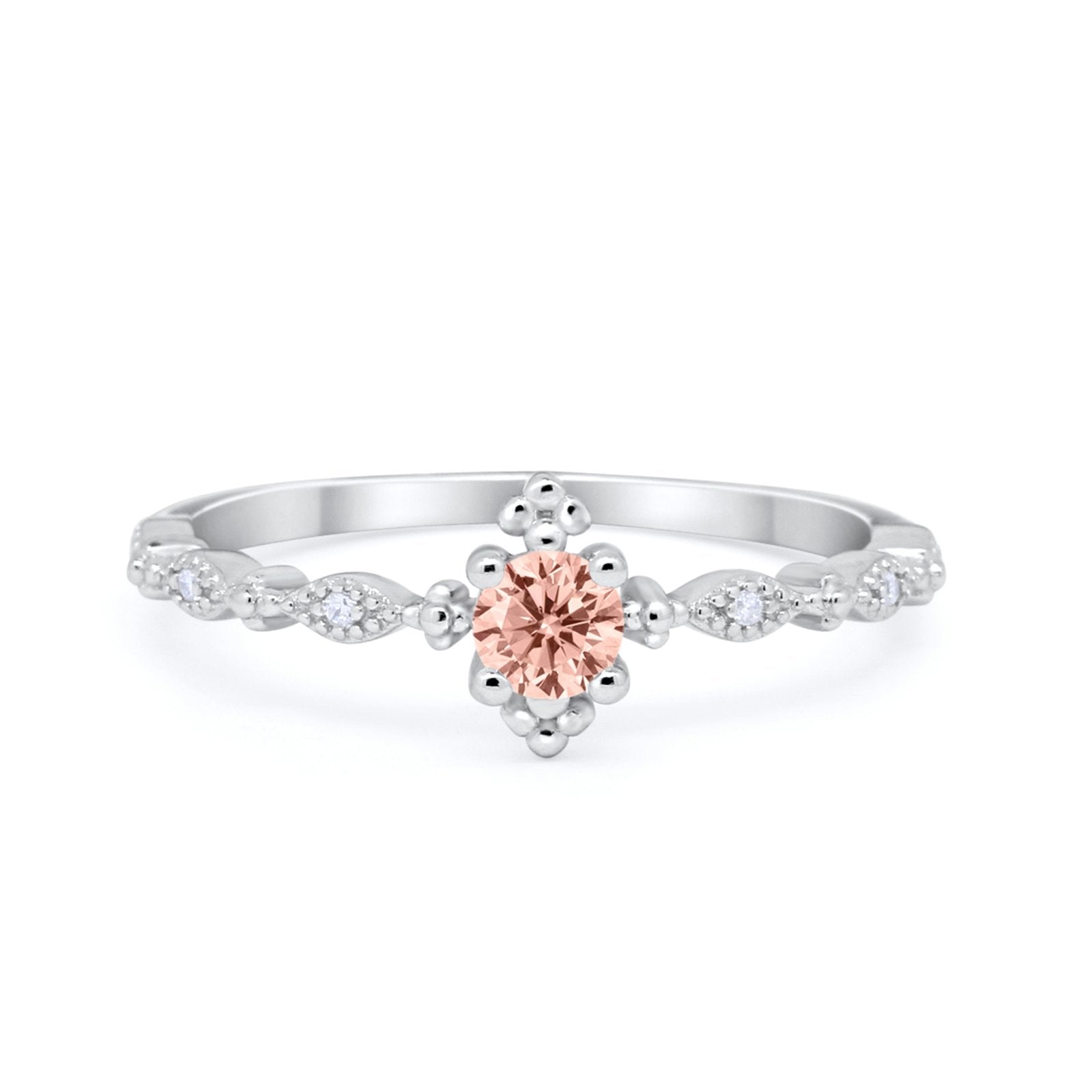 Petite Dainty Art Deco Ring Round Simulated Cubic Zirconia 925 Sterling Silver
