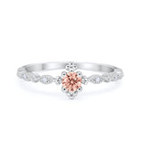Petite Dainty Art Deco Ring Round Simulated Cubic Zirconia 925 Sterling Silver