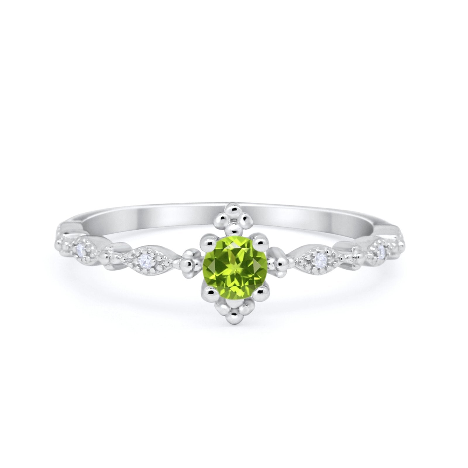 Petite Dainty Art Deco Ring Round Simulated Cubic Zirconia 925 Sterling Silver