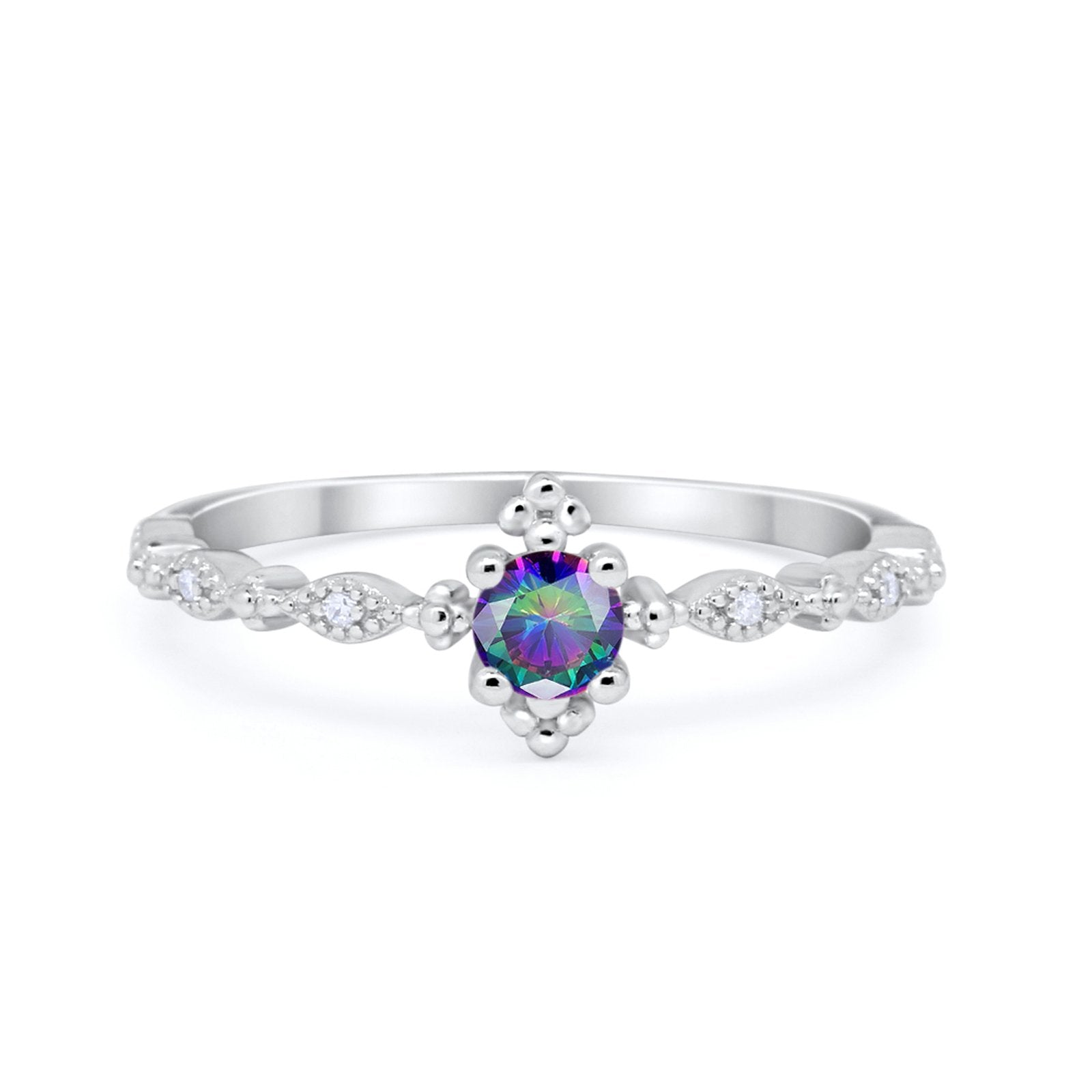 Petite Dainty Art Deco Ring Round Simulated Cubic Zirconia 925 Sterling Silver