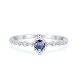 Petite Dainty Art Deco Ring Round Simulated Cubic Zirconia 925 Sterling Silver