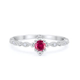 Petite Dainty Art Deco Ring Round Simulated Cubic Zirconia 925 Sterling Silver