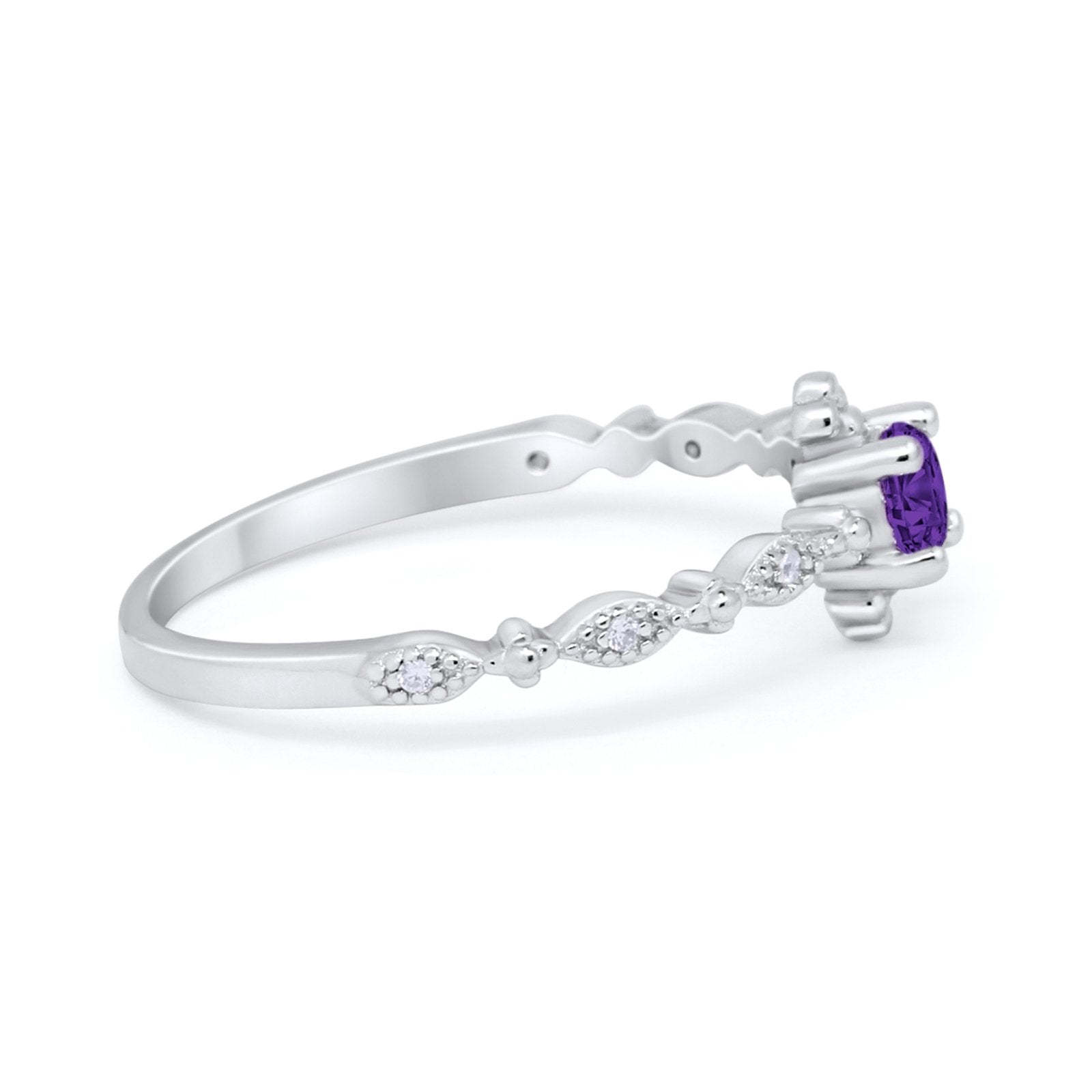 Petite Dainty Art Deco Ring Round Simulated Cubic Zirconia 925 Sterling Silver