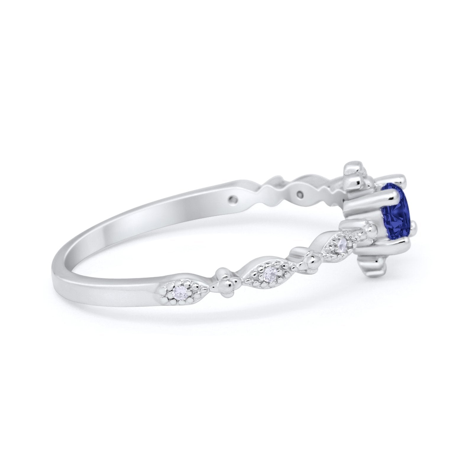 Petite Dainty Art Deco Ring Round Simulated Cubic Zirconia 925 Sterling Silver