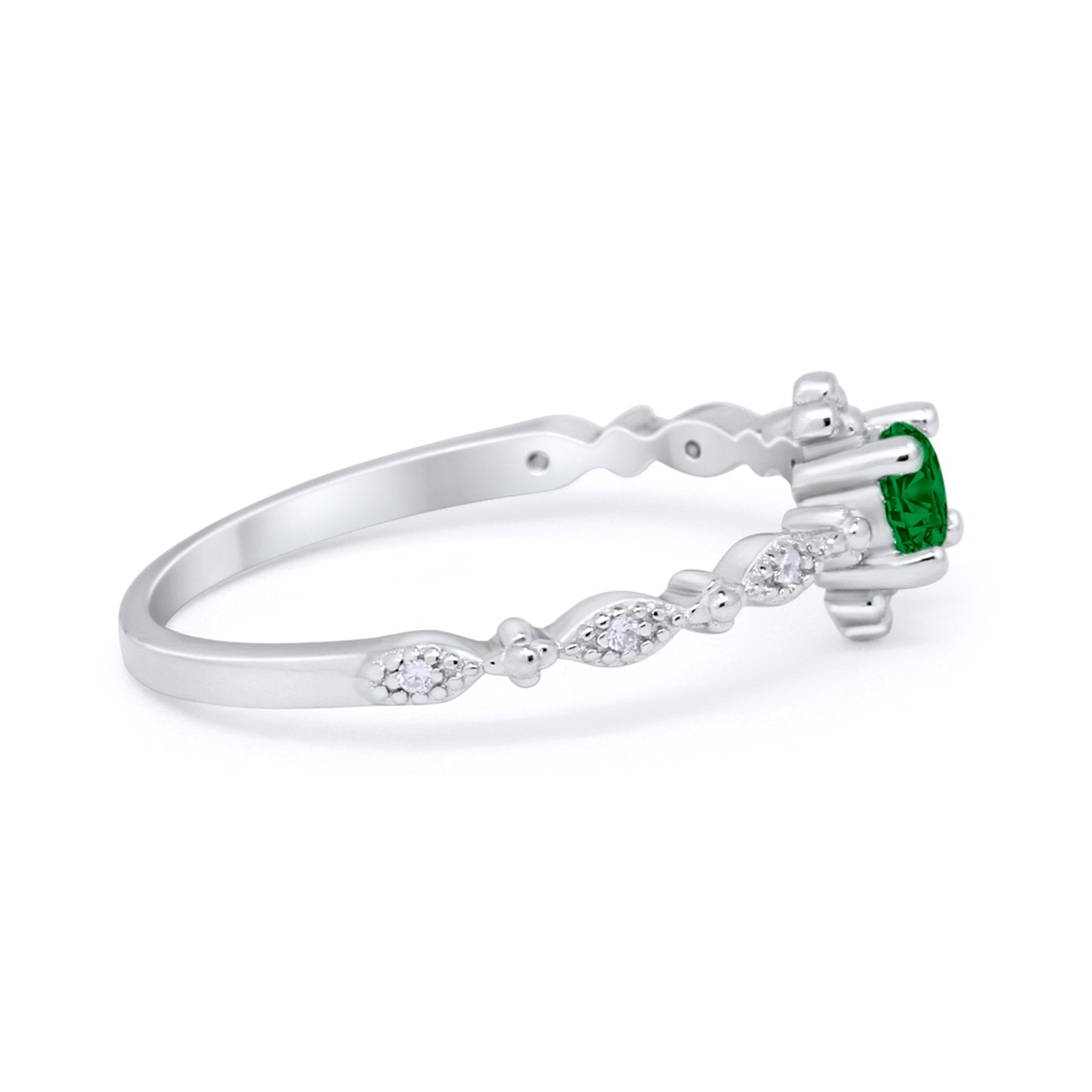 Petite Dainty Art Deco Ring Round Simulated Cubic Zirconia 925 Sterling Silver
