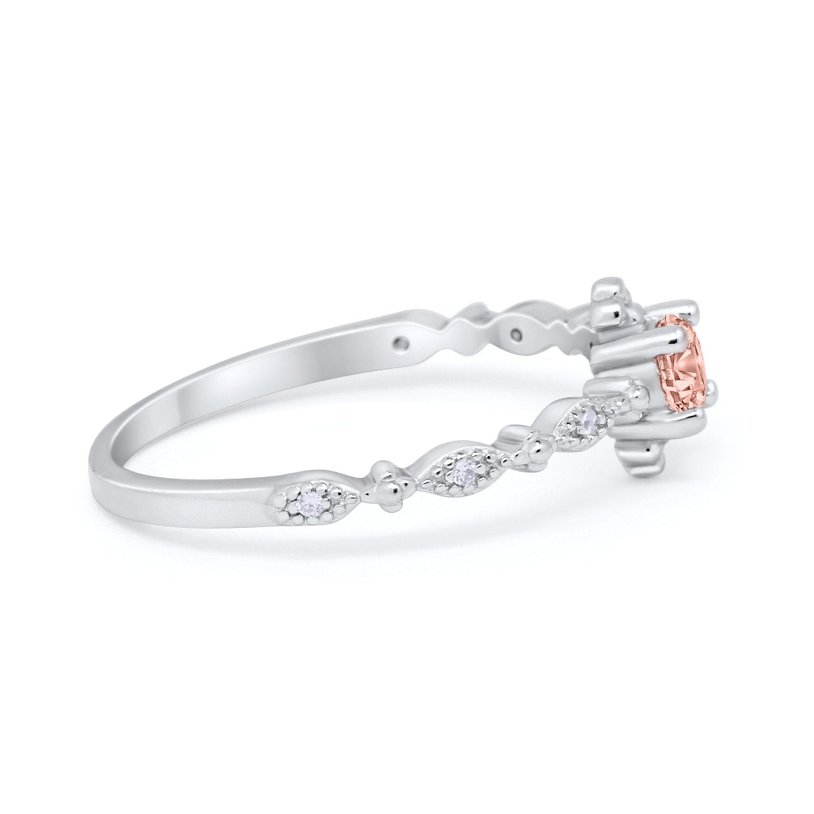 Petite Dainty Art Deco Ring Round Simulated Cubic Zirconia 925 Sterling Silver