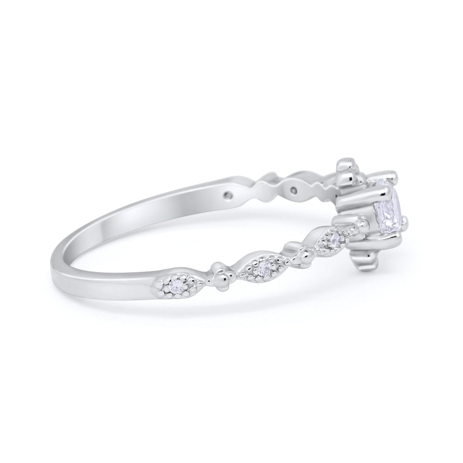 Petite Dainty Art Deco Ring Round Simulated Cubic Zirconia 925 Sterling Silver