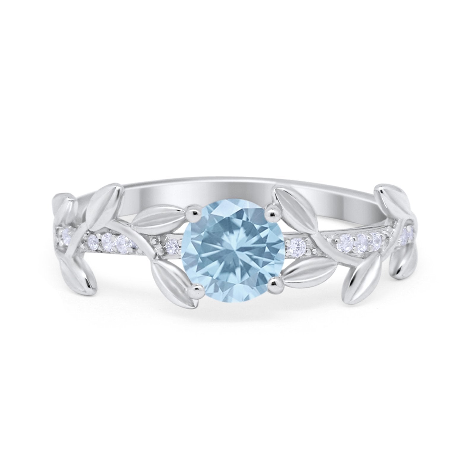 Art Deco Floral Wedding Engagement Bridal Ring Round Simulated Cubic Zirconia 925 Sterling Silver