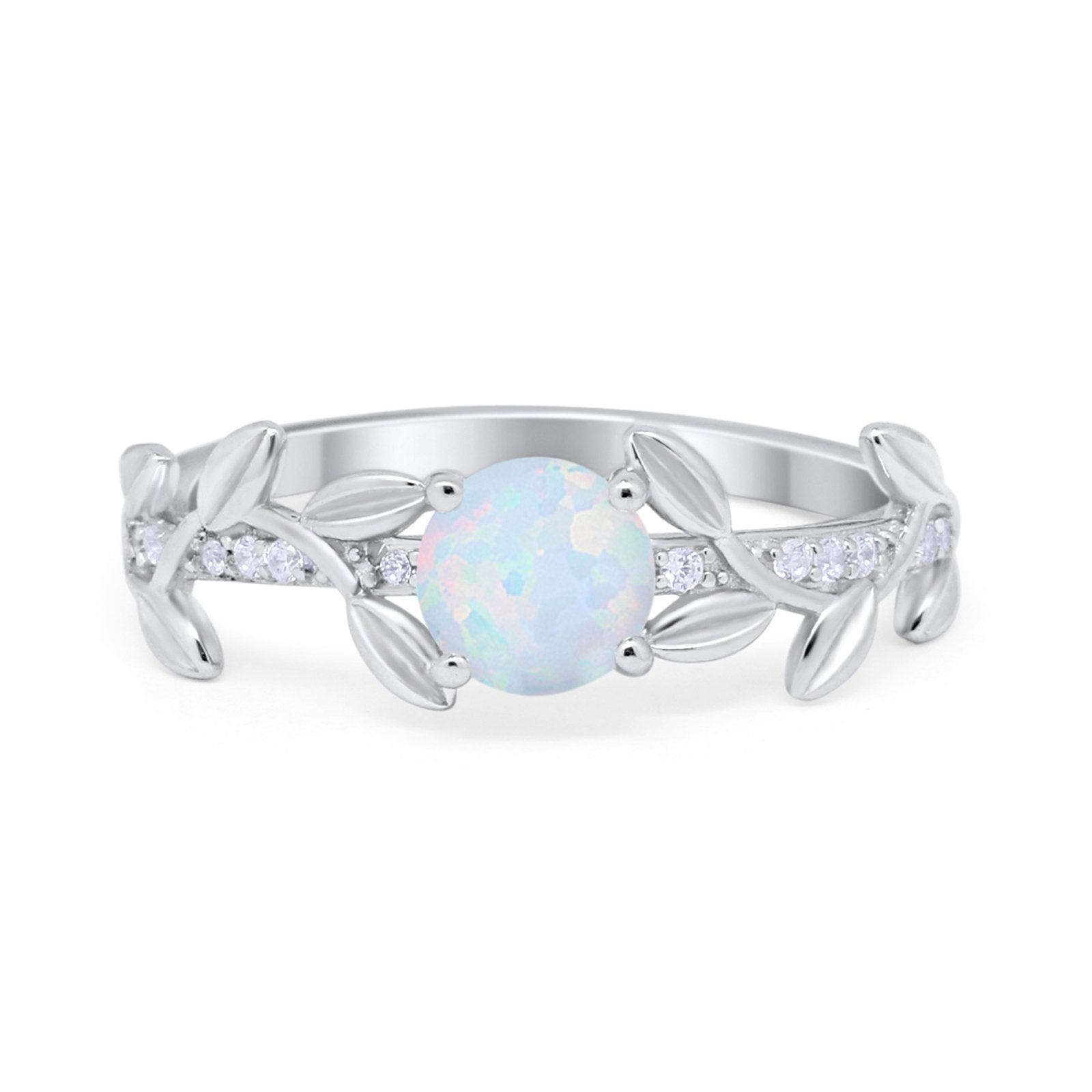 Art Deco Floral Wedding Engagement Bridal Ring Round Simulated Cubic Zirconia 925 Sterling Silver