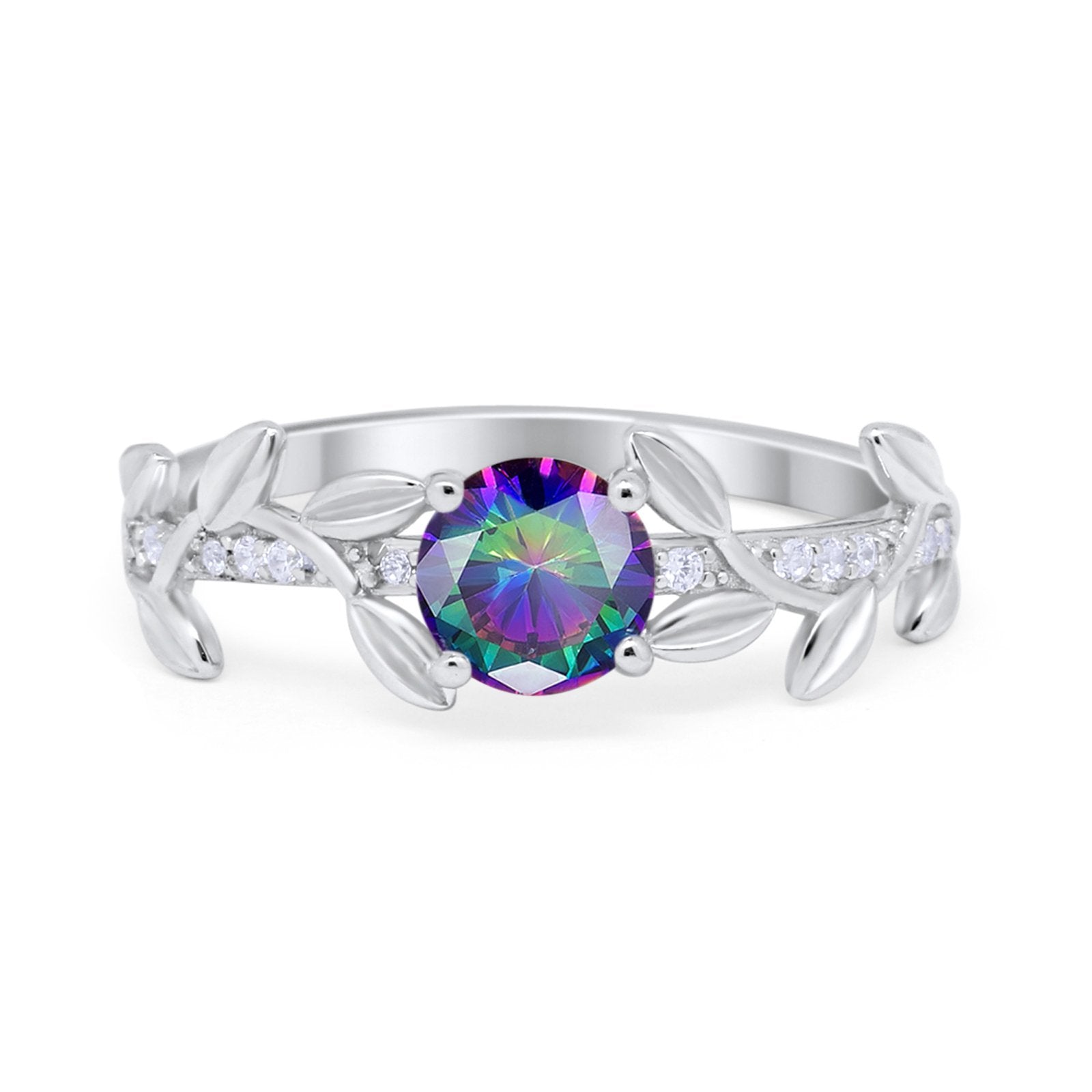 Art Deco Floral Wedding Engagement Bridal Ring Round Simulated Cubic Zirconia 925 Sterling Silver
